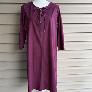 •Tiana B• Burgundy Faux Suede Lace-Up Dress - Size 14